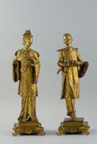 A pair of giltmetal Chinoiserie figures, probably French, 19th century