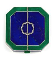 French lapis lazuli, enamel, gold and diamond compact, early 20th century