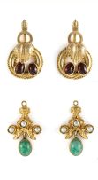 Pair of 9ct gold earrings with two interchangeable pendants, 1970