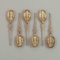 A set of six George VI silver-gilt anointing spoons, Wakely & Wheeler, London, 1938