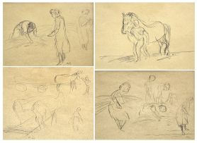Maggie Laubser; Figure Leading a Horse; Ploughing; Five Women Gathering Wheat; Three Women Gathering Wheat, four