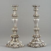A pair of electroplate Shabbat candlesticks, Norblin & Co, Warsaw, 1896-1906