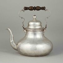 A German silver kettle, maker's mark indistinct, Wesel, 1743-1744