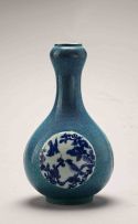 A Chinese robin's-egg and blue and white glazed vase
