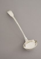 A Victorian silver Fiddle, Thread and Shell pattern soup ladle, Samuel Hayne & Dudley Cater, London, 1844