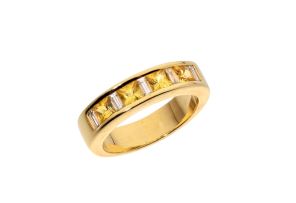 Yellow sapphire and diamond half-eternity ring