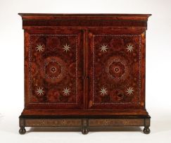 A Dutch walnut, oak, rosewood, ebony, oyster-veneered and fruitwood marquetry cabinet, late 17th/early 18th century