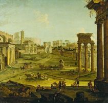 After Giovanni Paolo Pannini; A View of the Roman Forum