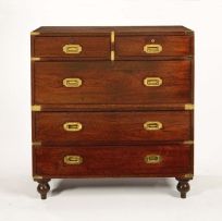 A Victorian teak and brass-mounted military chest-on-chest
