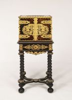 An ebonised porcelain- and brass-mounted cabinet-on-stand, late 19th century