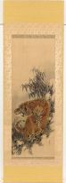 A Japanese scroll painting of a tiger and bamboo, Yamada Kaido (1868-1924)
