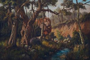 Tinus de Jongh; Wooded Landscape with Stream