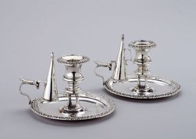 A pair of silver chambersticks and snuffers, John & Thomas Settle, Sheffield, 1824