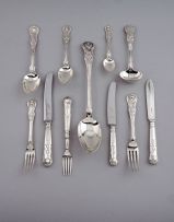 An assembled set of King's and Queen's pattern silver flatware, various makers and dates, London and Sheffield, 1835-1968