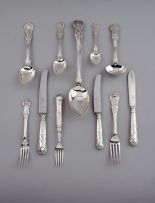 An assembled set of King's and Queen's pattern silver flatware, various makers and dates, London and Sheffield, 1835-1968