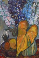 Irma Stern; Fruit, Delphiniums and Leaf