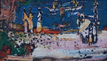 Walter Battiss; Fishermen at the Lake, recto; African Figures, verso