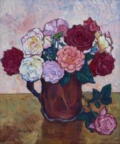 François Krige; Still Life with Roses in a Jug