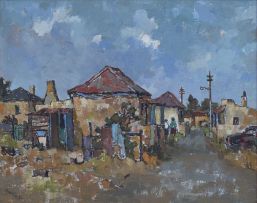 Conrad Theys; Street Scene with Figures and Car