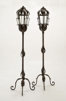 A pair of Venetian wrought-iron standing lanterns, 20th century