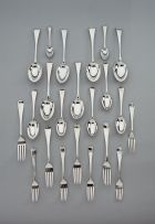 An assembled set of Old English pattern silver flatware, various makers and dates, London and Sheffield, 1797-1936