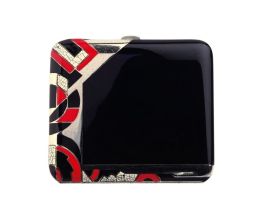 French Art Deco white metal, black, red and coquille d'oeuf lacquer cigarette case