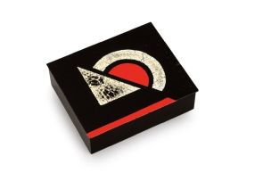 Art Deco black, red and coquille d'oeuf lacquer cigarette box