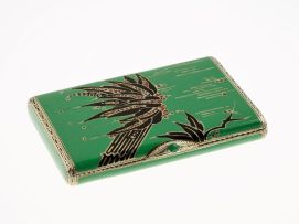 Art Deco silver, green, black and red lacquer case, with import marks for London, probably PH Vogel & Co, 1926