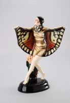 A Goldscheider polychrome pottery figure, The Captured Bird, (Butterfly Girl) circa 1925