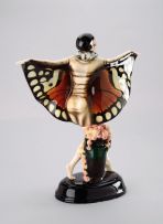 A Goldscheider polychrome pottery figure, The Captured Bird, (Butterfly Girl) circa 1925