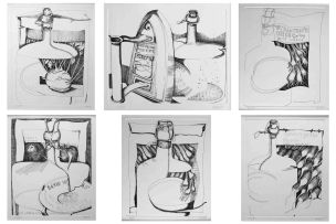 Cecily Sash; Still Life with Vessels, a set of six