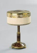 An Erhard and Söhne brass and lacquered rosewood table lamp and shade, circa 1910