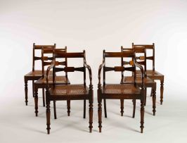 A set of six Cape Regency stinkwood and yellowwood inlaid dining chairs, first quarter 19th century
