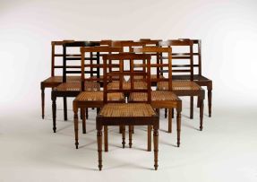 An assembled set of ten Cape stinkwood 'Kerkstoel' chairs, early 19th century