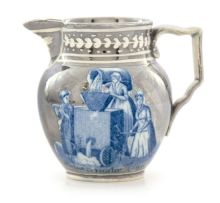 A pearlware silver resist blue transfer-printed jug, 19th century