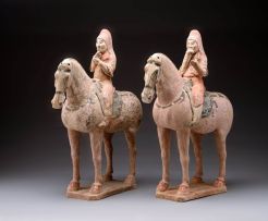 Two painted pottery figures of equestrians, Tang Dynasty (618-907)