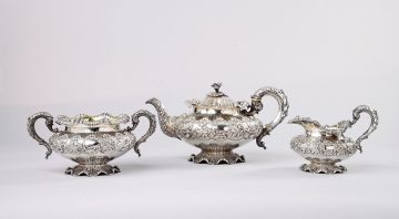A William IV three piece silver tea service, Messrs Barnard, London, 1830