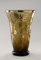 An Art Deco large smokey topaz acid-etched glass vase, probably French