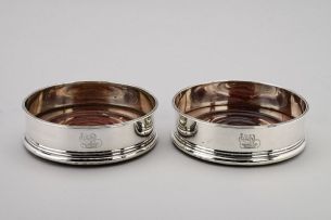A pair of Victorian silver wine coasters, maker's mark CF, London, 1854
