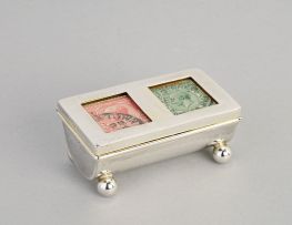 An Edward VII silver double compartment stamp box, A & J Zimmerman Ltd, Birmingham, 1902