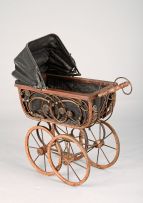 A wicker, split cane and metal doll's pram, early 20th century