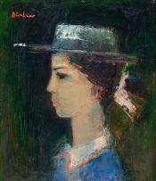 Carl Büchner; Portrait of a Girl in a Straw Hat