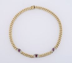 Ruby, diamond and 14ct gold necklace