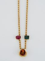 Tourmaline, citrine and gold necklace