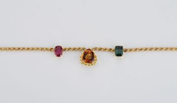 Tourmaline, citrine and gold necklace