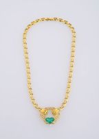Emerald, diamond and gold necklace