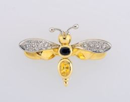 Blue and yellow sapphire and diamond bee brooch, Schwartz, Johannesburg