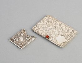 A silver flat double compartment case, foreign