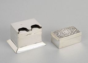A Victorian silver double stamp box with moistener, Lawrence Emanuel, Birmingham, 1896, retailed by Alex Jones & Co, 154 Regent St. W.
