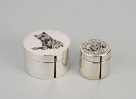 An American silver and niello stamp coil dispenser, stamped Sterling, R Blackinton & Co